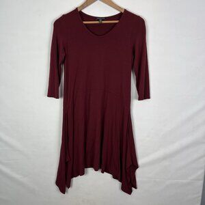Eileen Fisher Women’s Petite Small Red 3/4 Sleeve Tunic Shirt Dress Hi Low